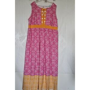 Ruby Rd Woman Size 2X Floral Colorful Beaded Maxi Dress Resort Preppy Boho Pink